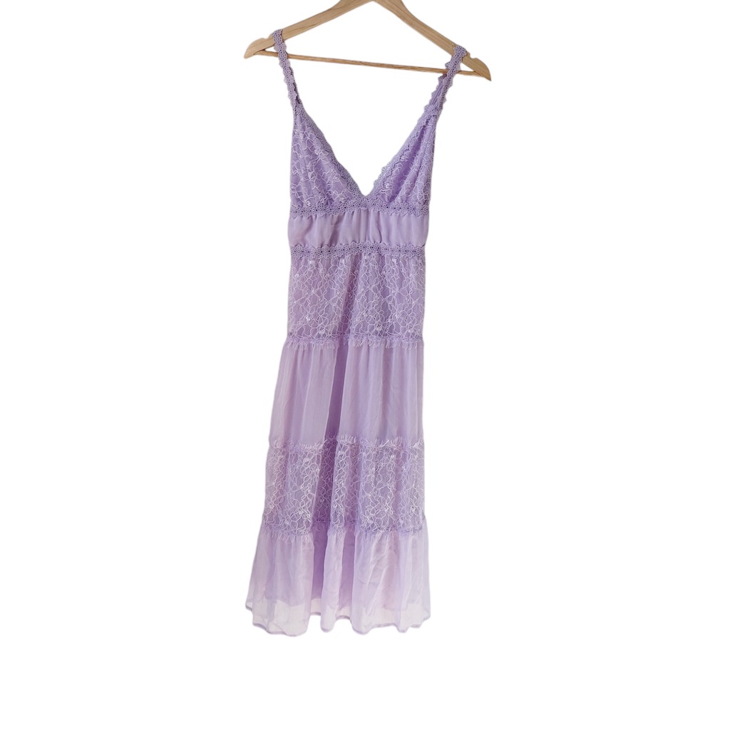 Alice + Olivia Amena Lace Crepon Maxi Dress Orchid Lilac Sz 8 / Medium